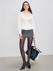 Woven Collar Corset Solid Long Sleeve Shirt