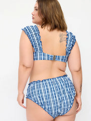 Plaid Sweetheart Lettuce Trim Underwire Bikini Set Curve & Plus