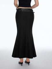 Mid Rise Mermaid Maxi Skirt With Belt