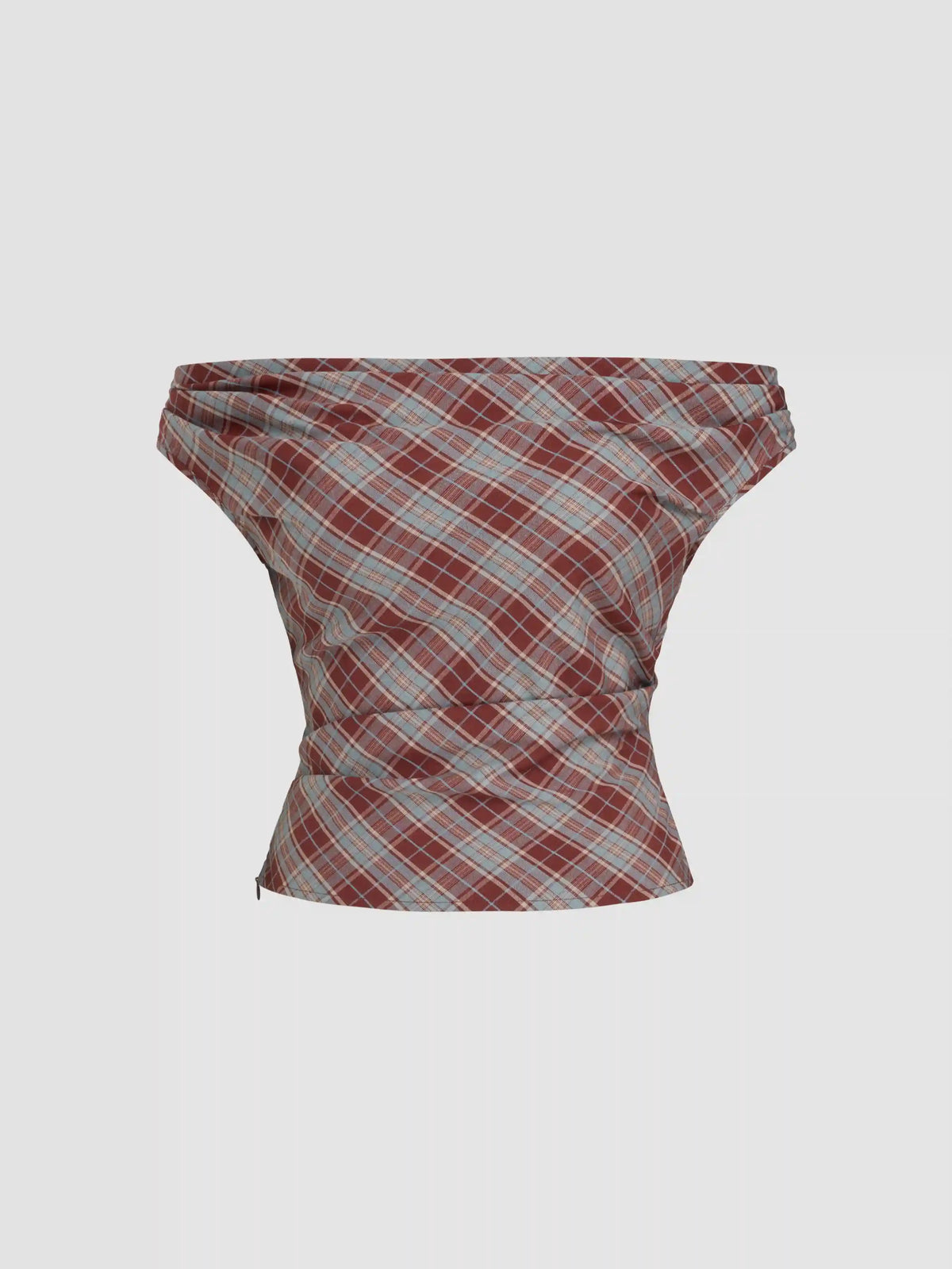 Off-shoulder Tartan Ruched Crop Top