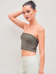 Belted Solid Crop Tube Top
