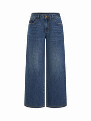 Washed Denim Mid Rise Straight Leg Jeans