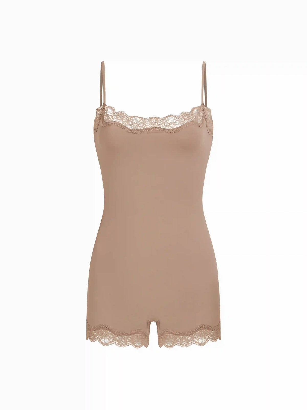 Jersey Square Neck Lace Trim Mid Rise Loungewear Romper