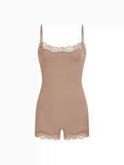 Jersey Square Neck Lace Trim Mid Rise Loungewear Romper