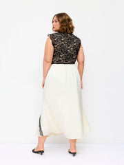 Satin Mid Rise Lace A-line Maxi Skirt Curve & Plus