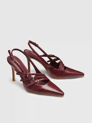 Buckle-embellished Slingback Pointed Toe Heels