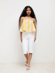 Stripe Shirred Lettuce Trim Cami Top