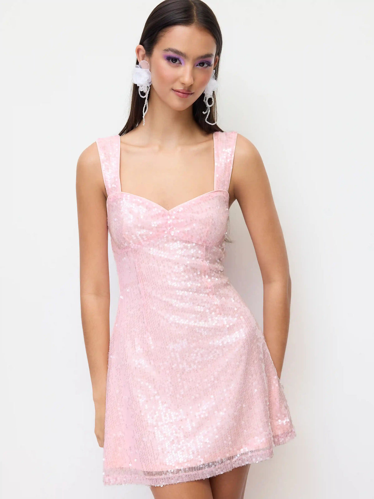 Sequin Sweetheart Neckline Zip Detail Mini Dress