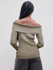 Knit Off-shoulder Gradient Long Sleeve Top