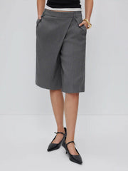 Solid Mid Rise Bermuda Shorts