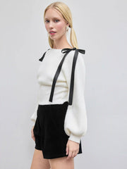 Knit Boat Neck Bowknot Crop Oversized Sweater