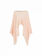 Knit Boat Neck Fringe Poncho Top