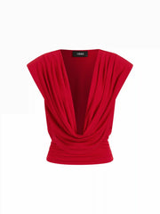 High Stretch Cowl Neck Draped Ruched Crop Top