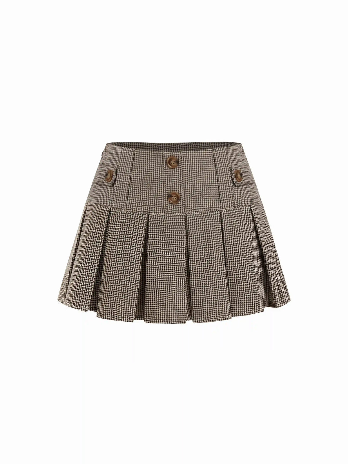 Jacquard Low Rise Houndstooth Pleated Mini Skort With Button Detail