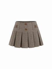 Jacquard Low Rise Houndstooth Pleated Mini Skort With Button Detail