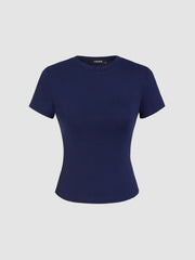 Round Neckline Knit Short Sleeve Top