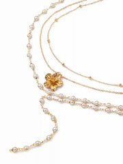 FLOWER & FAUX PEARL LAYERED NECKLACE