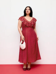 Polka Dot V-Neck Ruffled Maxi Dress Curve & Plus