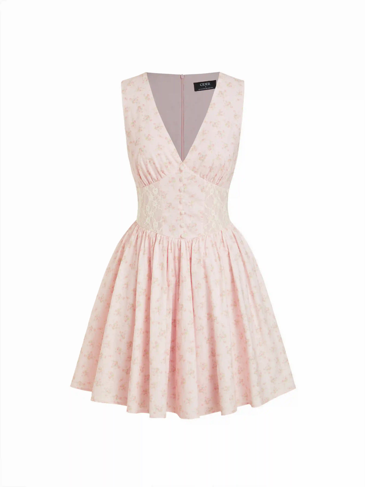 Cotton Floral V-neck Lace Panel A-line Mini Dress