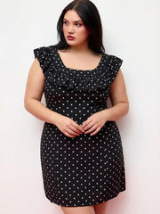 Polka Dot Square Neck Ruffled A-line Mini Dress Curve & Plus