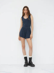 Stripe Lace Up Knotted Micro Romper