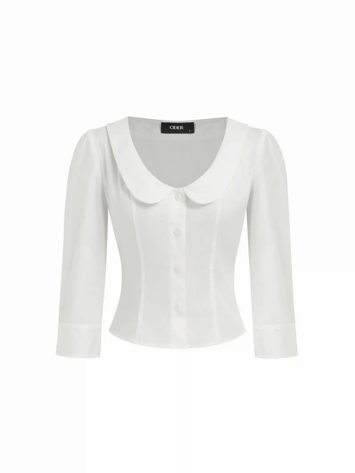 Cotton-blend Peter Pan Collar Middle Sleeve Blouse