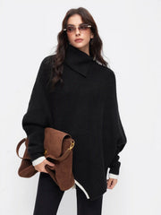 Knit Asymmetrical Neck Oversized Two Tone Batwing Sleeve Top