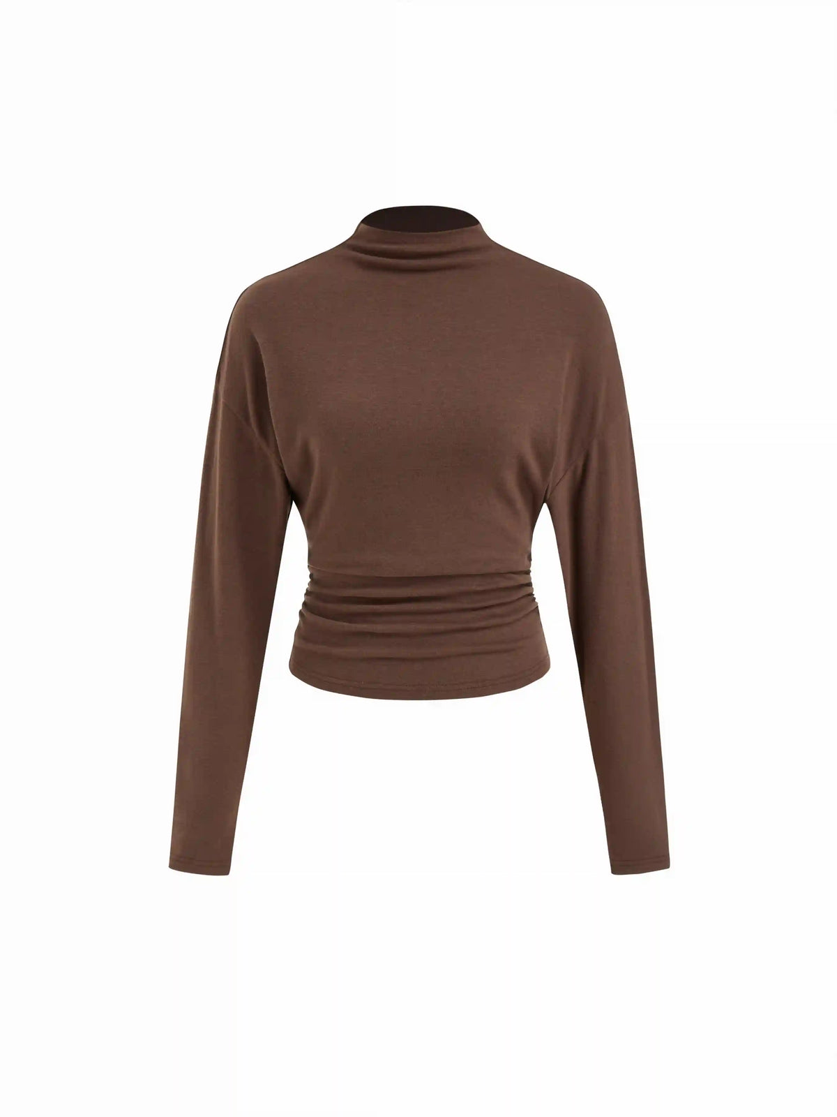 Cotton-blend High Neck Long Sleeve Ruched Cinched Waist Top