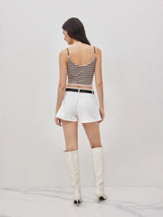 Mid Rise Pleated Micro Skort With Belt