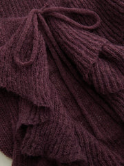 Knit Mohair-blend V-neck Long Sleeve Tie Front Ruffle Split Cardigan