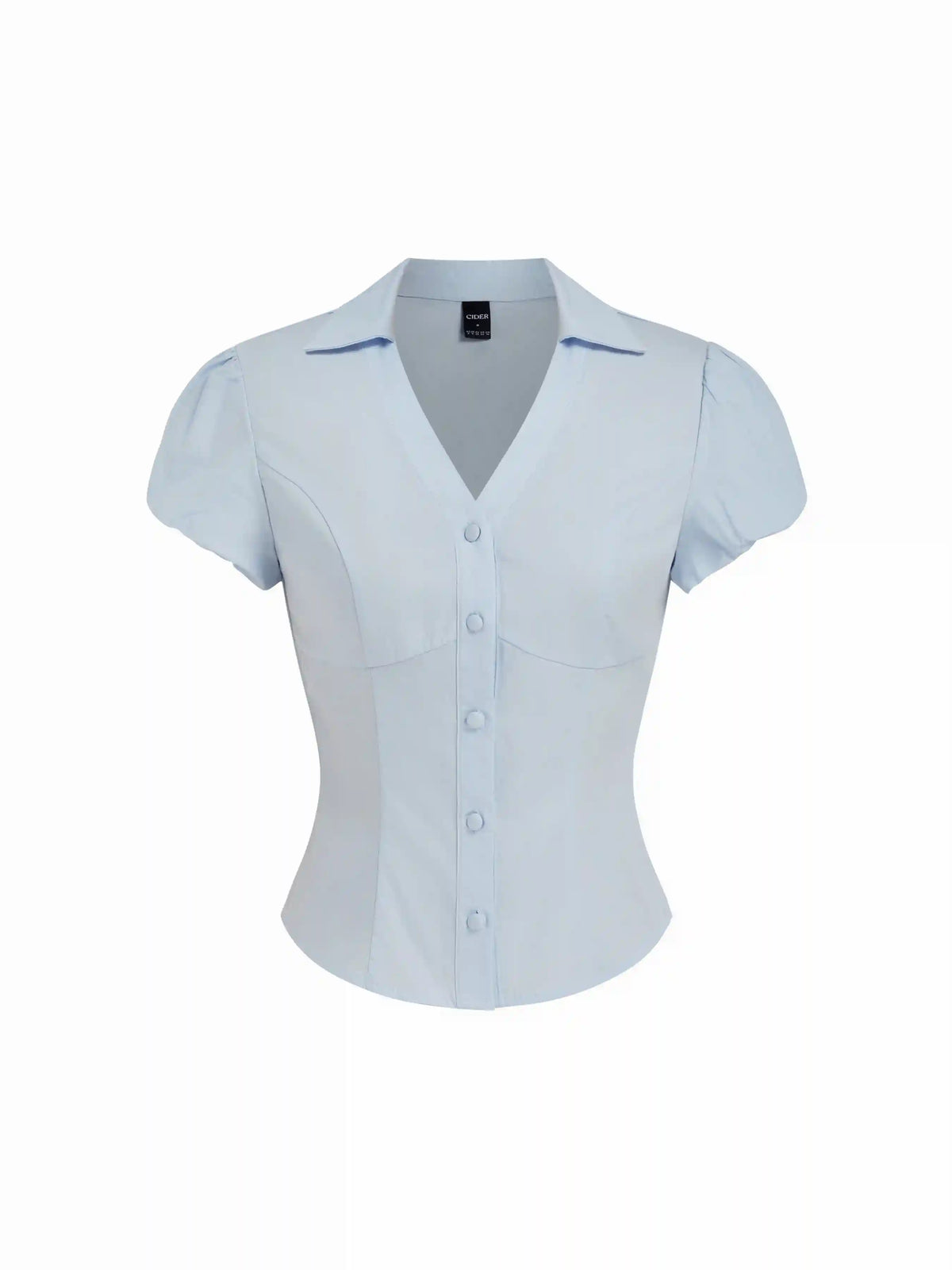 Cotton-blend Puff Sleeve Slim Crop Blouse