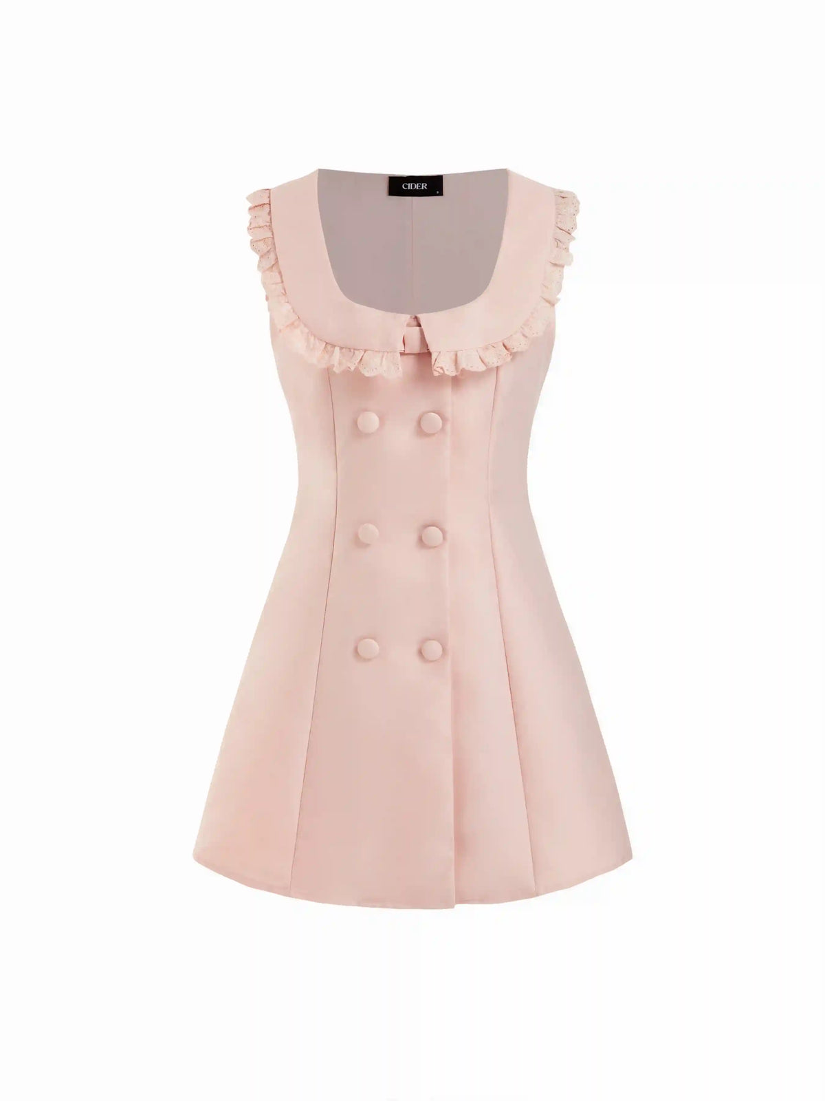 Button-front Ruffled Lace Collar Sleeveless Mini Dress