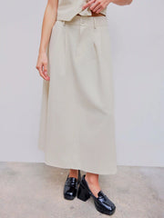 Linen-blend High Rise Solid Pocket Maxi Skirt
