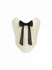 Jacquard Sweetheart Neck Bowknot Corset Cami Blouse