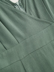 Linen-blend V-neck Solid Ruffle Split Maxi Dress