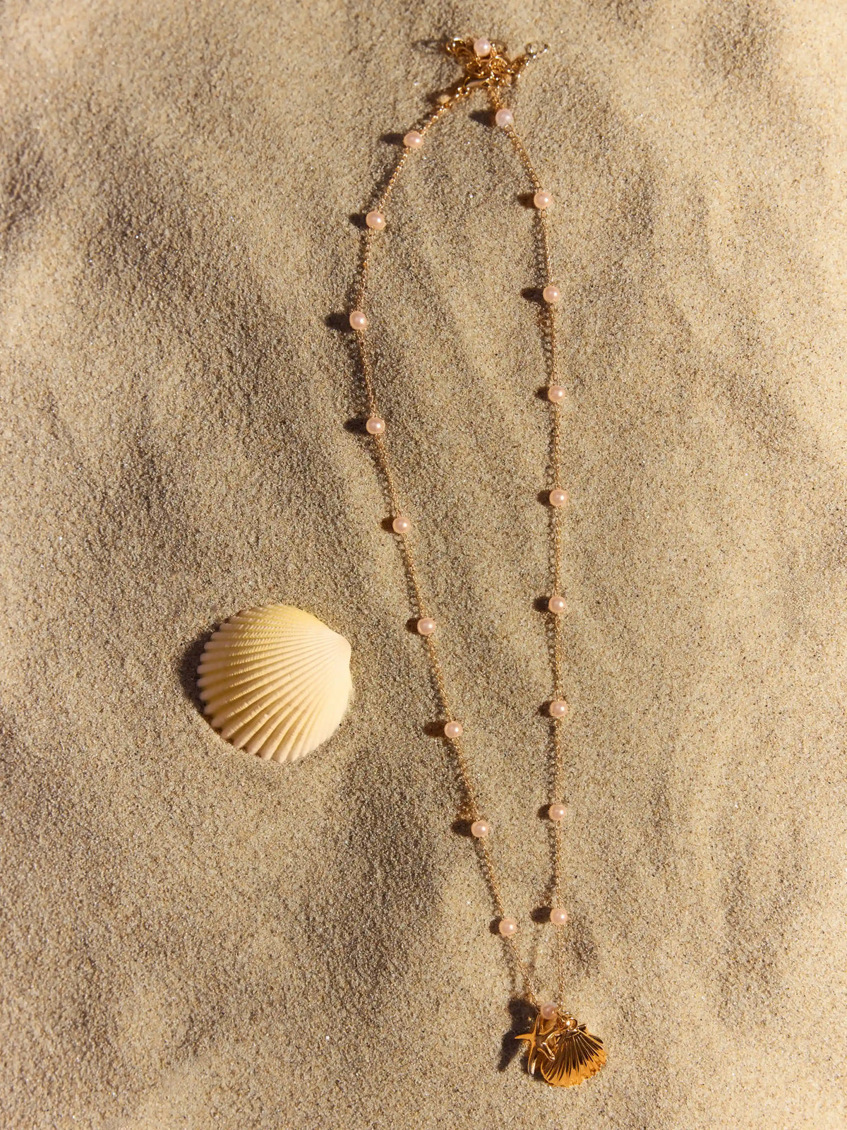 SHELL & STARFISH & FAUX PEARL LAYERED  NECKLACE