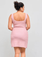 Knit V-neck Bowknot Split Mini Dress Curve & Plus