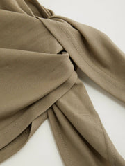 Cotton-blend Round Neckline Tie Side Ruched Top