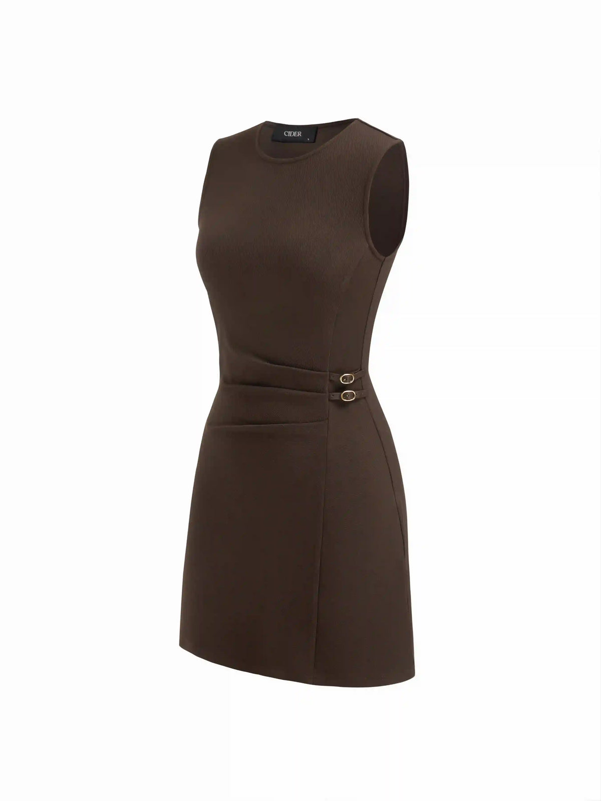 Round Neckline Belted Ruched Mini Dress