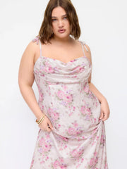 Satin Floral Ruched Slip Maxi Dress Curve & Plus