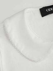 Cotton-blend Collar Lace Trim Button Front Tee