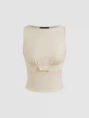 Boat Neck Bowknot Crop Tank Top