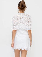 Cotton-blend Lace V-neck Bowknot A-line Mini Dress