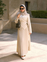 Tie Back Asymmetrical Hem Top & Mid Rise Pleated Maxi Skirt Set