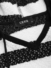 Knit Stripe Drawstring Crop Hoodie