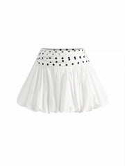 Mid Rise Polka Dot Ruched Bubble Hem Mini Skirt