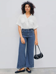 Collar Solid Short Sleeve Shirt Bodysuit