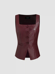 Faux Leather Square Neck Waistcoat