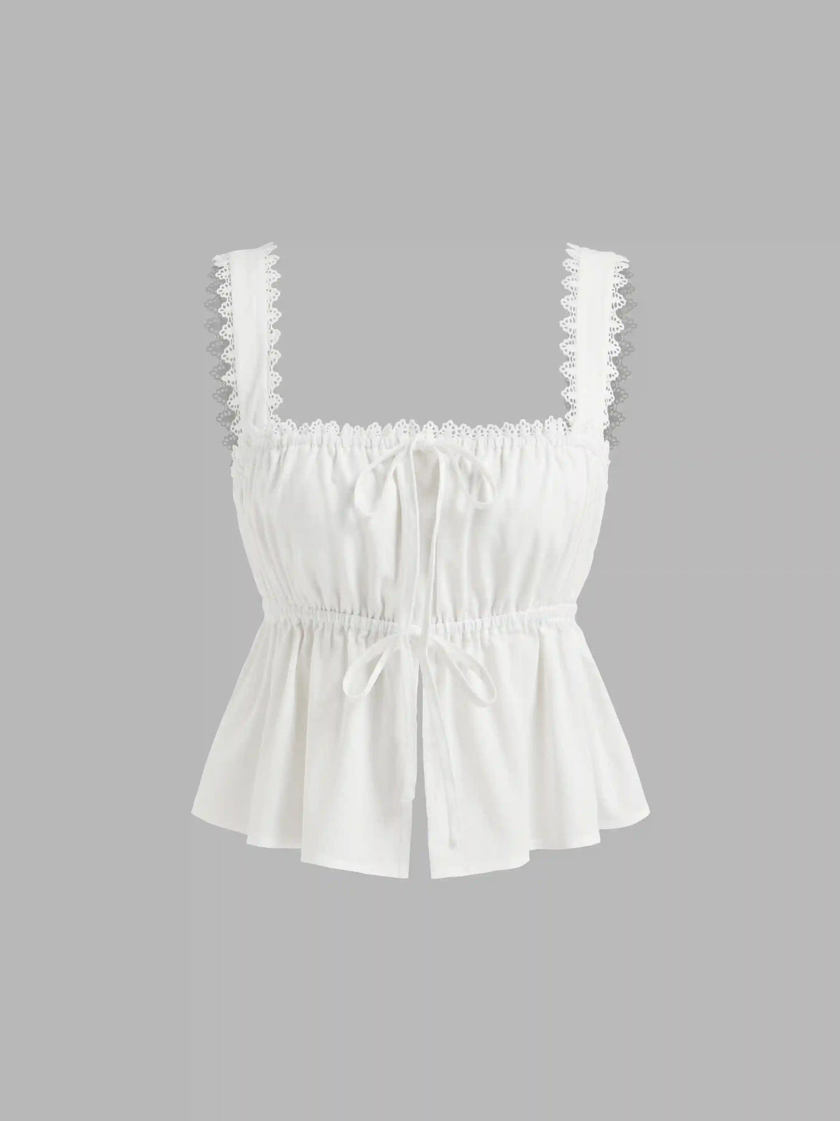Cotton-blend Square Neck Broderie Anglaise Tie Front Bow Top