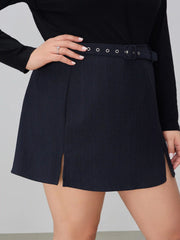 Belted Mid Rise Split Mini Skort Curve & Plus